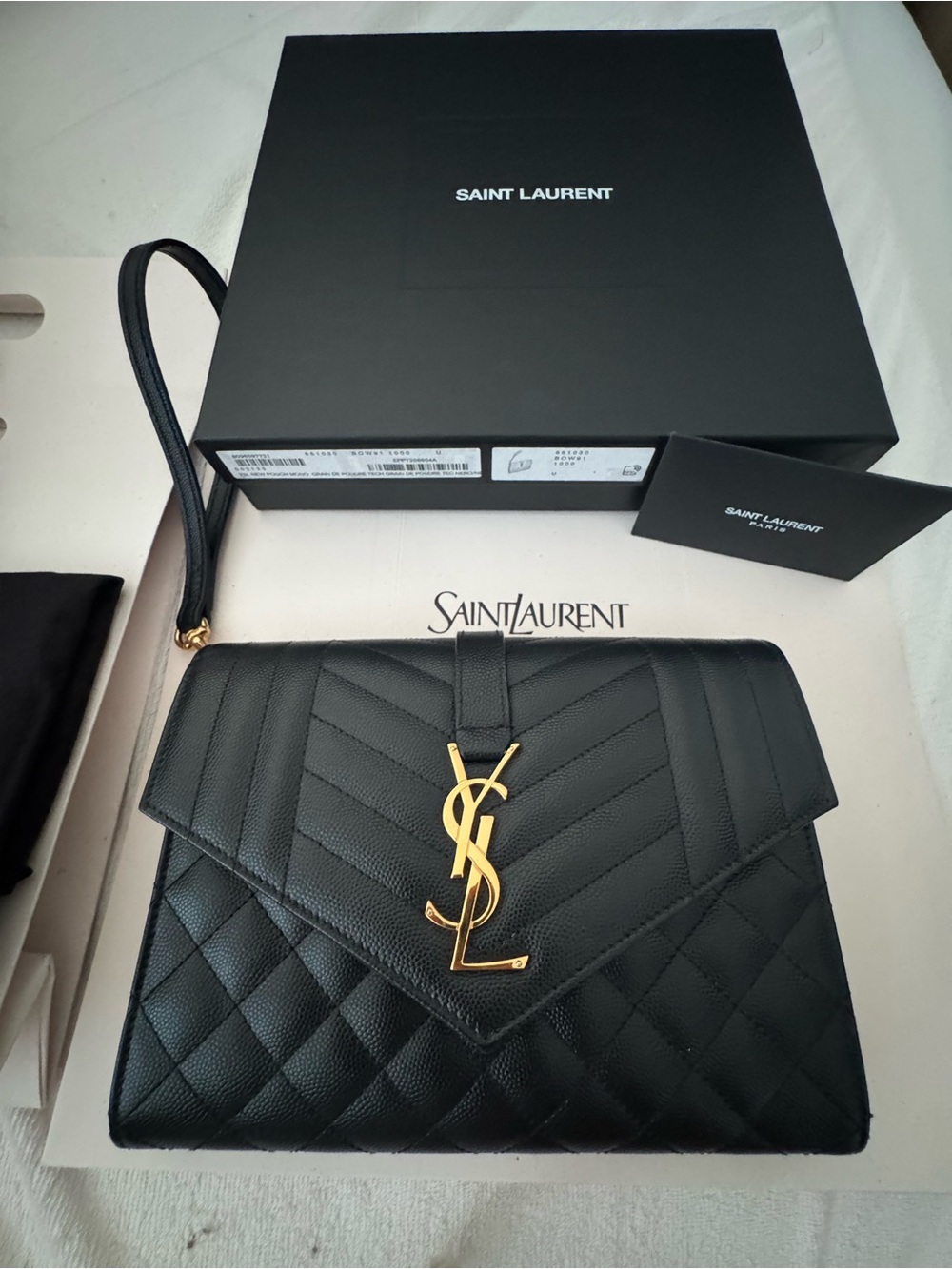 Saint Laurent Black Quilted Envelope Bag can be made into shoulder or crossbody!